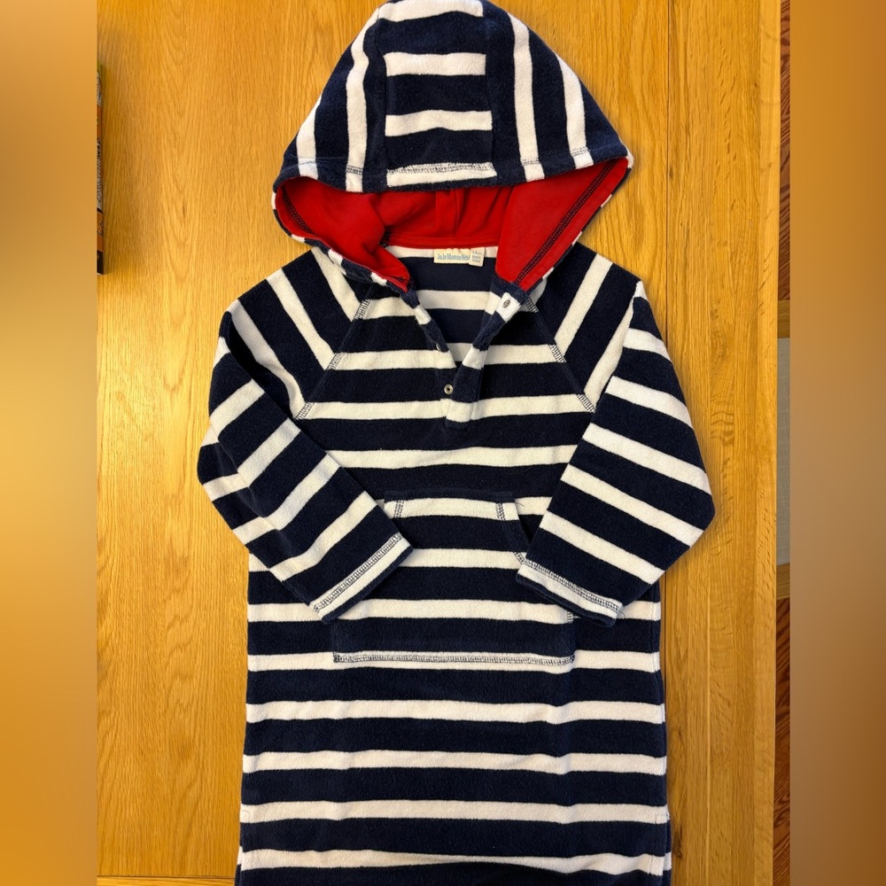 Striped Navy and White Kids Toweling Poncho/Cover Up - size 5-6 years